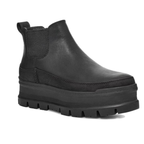 UGG BLACK MERINA WATERPROOF LEATHER PLATFORM BOOTS, WOMEN EUR 38 US 7 - Picture 1 of 11